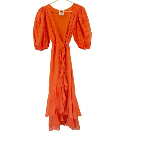 Farm Rio • Orange Ruffles Wrap Midi Dress - Picture 6 of 10